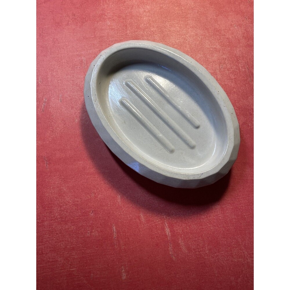 Handmade Soap Dish Cement Soap Holder Oval Bathroom Kitchen Beige